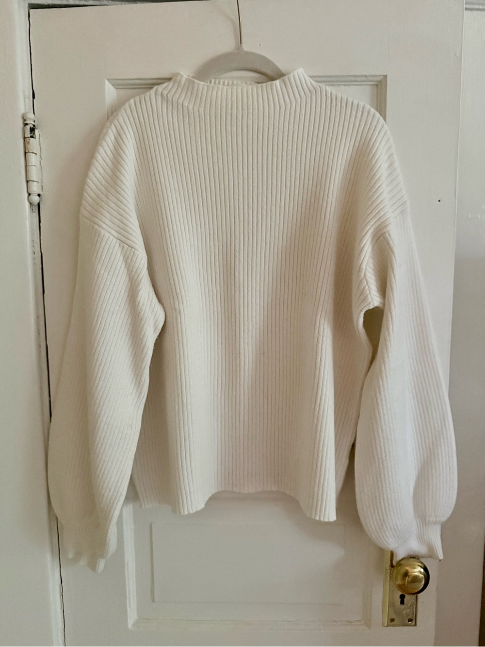 Line & Dot Mock-Neck White Ribbed Sweater - Women's